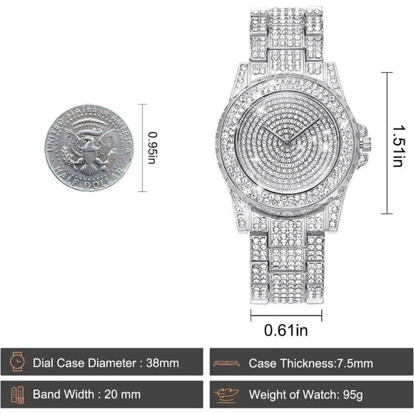 ✨ Manchda Watches Women Silver Diamond Iced Out Bling Rhinestone Watches - Picture 6 of 7